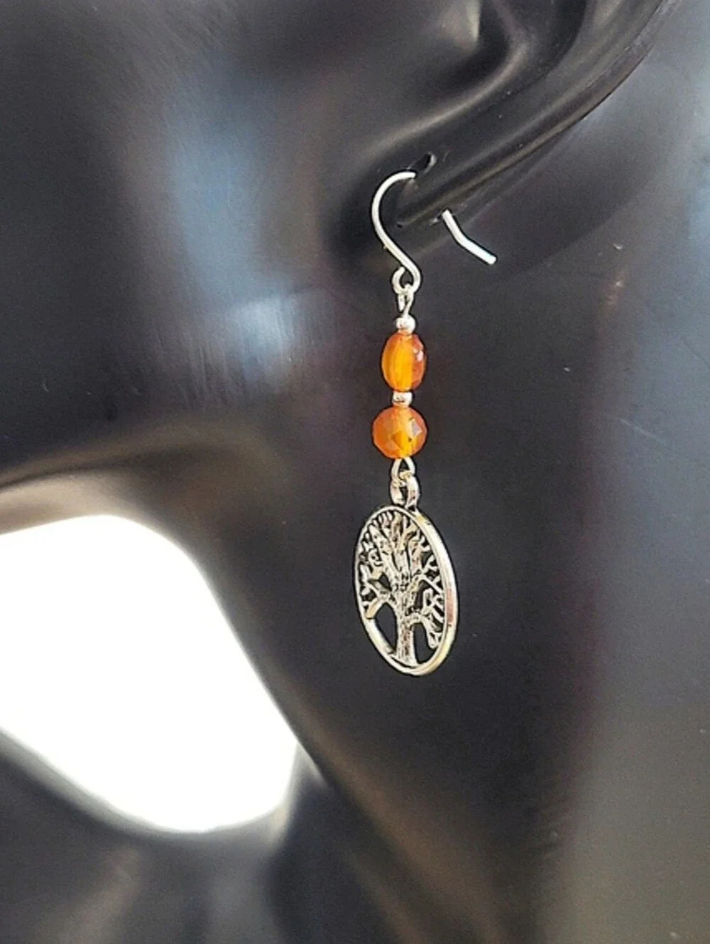 Hand Crafted Carnelian Dangle Earrings With The Tree Of Life - Picture 4 of 8